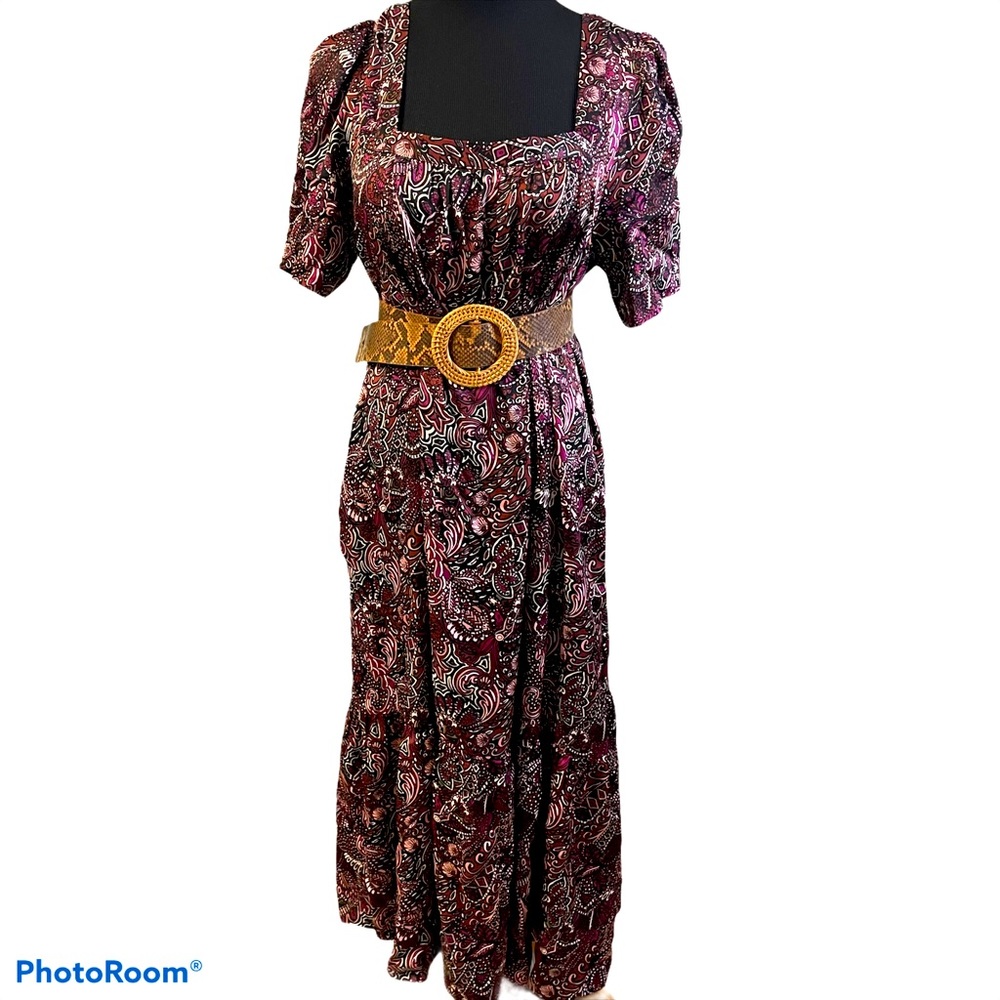 Anthropologie Maeve paisley tiered dress purple L